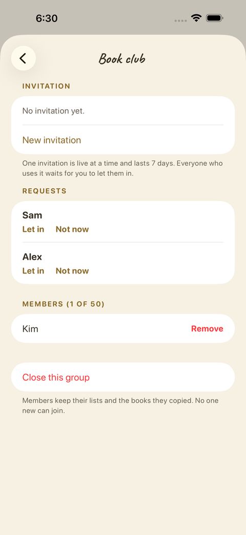 If you lead a group: invite people, let in or turn away requests, see members, close the group.